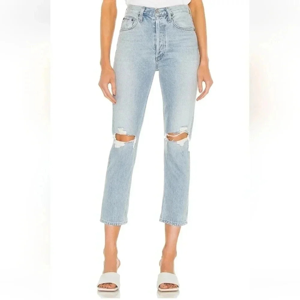 Agolde Riley High rise Straight Crop jean in Clear skies sz 29 NWT light wash